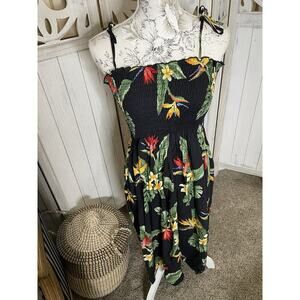 Shannon Marie Hawaiian Dress Womens XL Black Floral Sleeveless Smocked